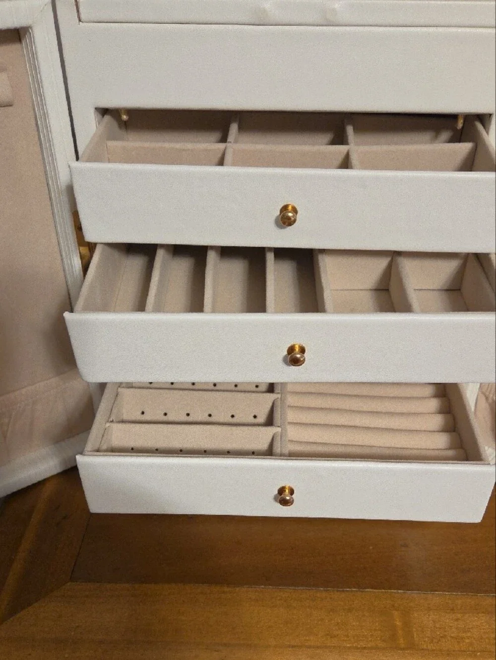White Ribbed Storage Cabinet with Gold Handles - Home Storage & Organization